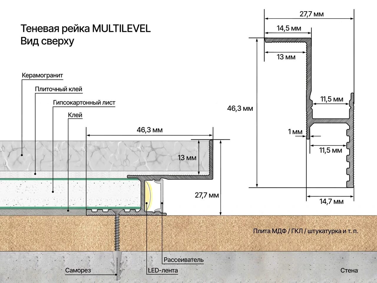 Теневая рейка Laconistiq MULTILEVEL - Черный